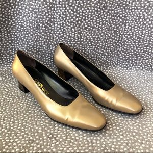 Salvatore Ferragamo Gold Block Heel Pump Size 9.5